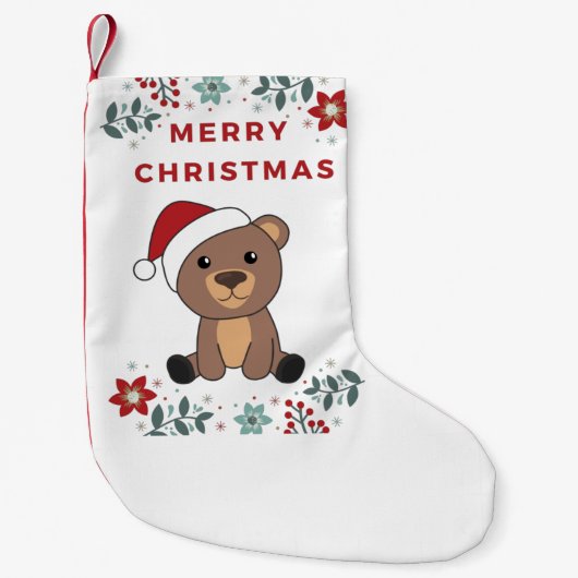 陽気なクリスマスの冬の動物がクマ スモールクリスマスストッキング (正面)