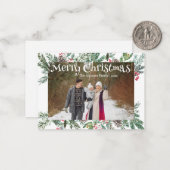 陽気なクリスマスの冬の緑の休日の写真 ノートカード (正面/裏面インサイチュ)