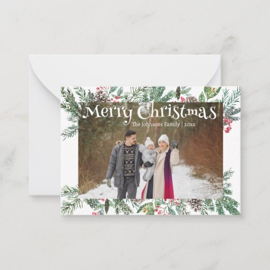 陽気なクリスマスの冬の緑の休日の写真 ノートカード (正面)