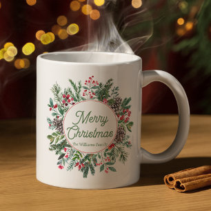 陽気なクリスマスの冬の緑の緑のスクリプト コーヒーマグカップ