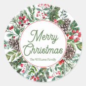 陽気なクリスマスの冬の緑の緑の書道 ラウンドシール (正面)