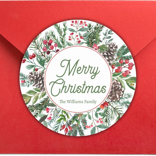 陽気なクリスマスの冬の緑の緑の書道 ラウンドシール