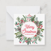陽気なクリスマスの冬の緑の赤いスクリプトの休日 ノートカード (正面)