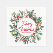 陽気なクリスマスの冬の緑の赤いスクリプト スタンダードカクテルナプキン (正面)