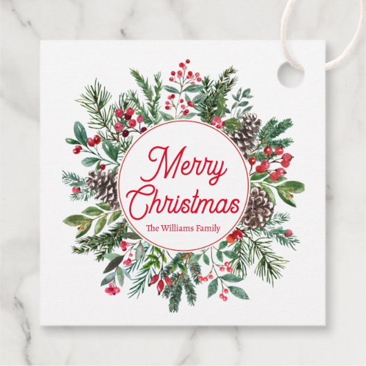 陽気なクリスマスの冬の緑の赤いスクリプト フェイバータグ (裏面)