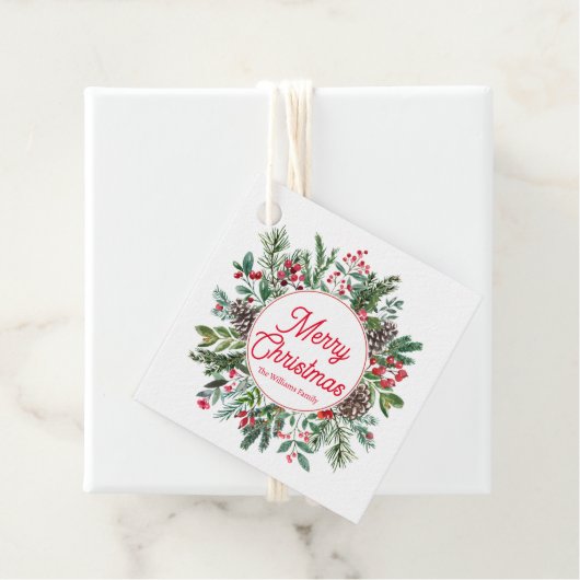 陽気なクリスマスの冬の緑の赤いスクリプト フェイバータグ (インサイチュ)