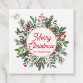 陽気なクリスマスの冬の緑の赤いスクリプト フェイバータグ (正面)