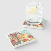 陽気なクリスマスの天使のラッパ ストーンコースター (横)