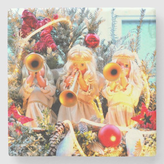陽気なクリスマスの天使の群れ ストーンコースター (正面)