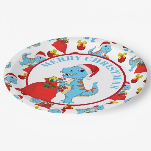 陽気なクリスマスの恐竜のパーティーの紙皿 ペーパープレート (アングル)