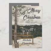 陽気なクリスマスの手で冬の風景を描いた シーズンカード (正面/裏面)