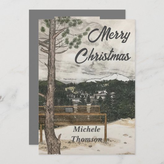 陽気なクリスマスの手で冬の風景を描いた シーズンカード (正面/裏面)