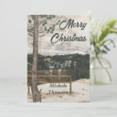 陽気なクリスマスの手で冬の風景を描いた シーズンカード (スタンド正面)