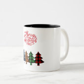 陽気なクリスマスの木々の並木 ツートーンマグカップ (正面右)