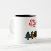 陽気なクリスマスの木々の並木 ツートーンマグカップ (正面左)