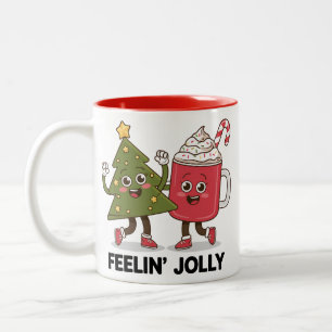 陽気なクリスマスの木 コーヒー好きな人の冬 ツートーンマグカップ