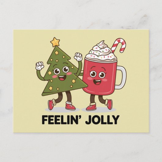 陽気なクリスマスの木 コーヒー好きな人の冬 ポストカード (正面)