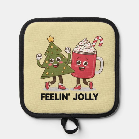 陽気なクリスマスの木 コーヒー好きな人の冬 鍋敷き (正面)