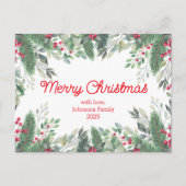 陽気なクリスマスの水の色の緑の果実が赤 ポストカード (正面)
