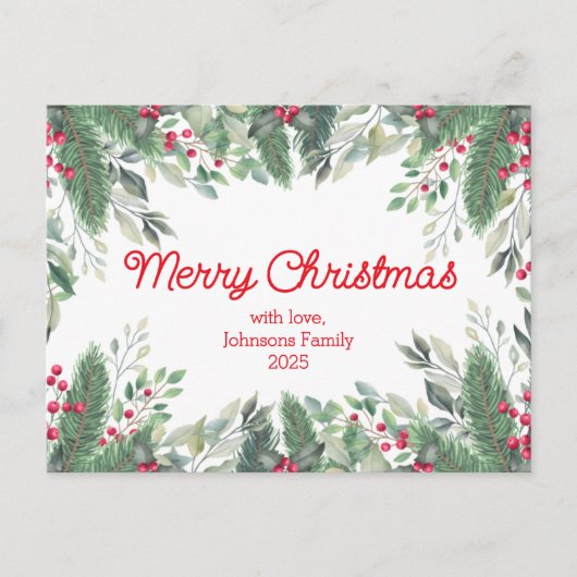 陽気なクリスマスの水の色の緑の果実が赤 ポストカード (正面)