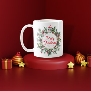 陽気なクリスマスの水彩冬の緑 コーヒーマグカップ