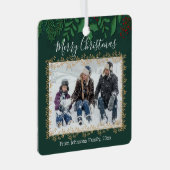 陽気なクリスマスの緑の休日の写真グリーン メタルオーナメント (正面右)