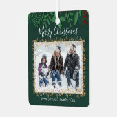 陽気なクリスマスの緑の休日の写真グリーン メタルオーナメント (正面左)