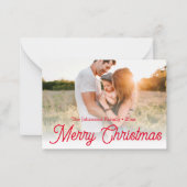 陽気なクリスマスの赤いスクリプトの休日の暗い写真 ノートカード (正面)