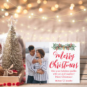 陽気なクリスマスの赤い手書きの新婚の写真 ポストカード