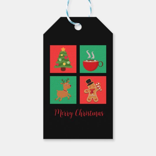陽気なクリスマスの赤と緑のクリスマスのシンボル ギフトタグ (正面)