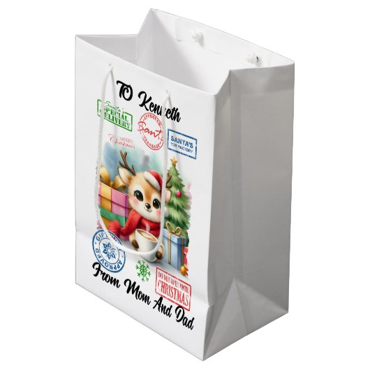陽気なクリスマスを持つフェスティバルサック ミディアムペーパーバッグ (正面アングル)