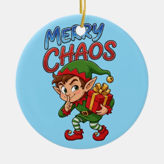 陽気なクリスマスエルフ セラミックオーナメント (正面)