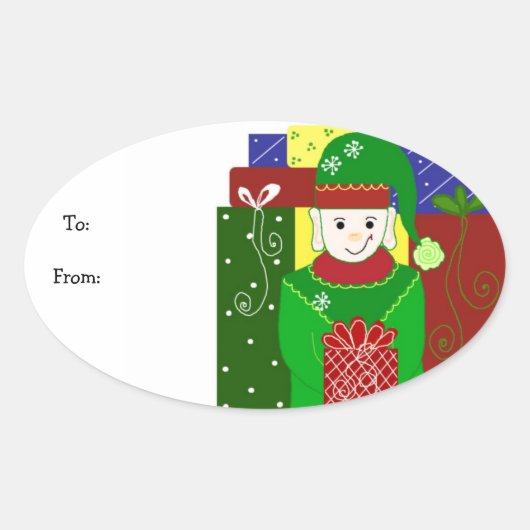 陽気なクリスマスエルフ 楕円形シール (正面)