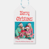 陽気なクリスマスカラフルレトロな休日の写真 ギフトタグ (正面)