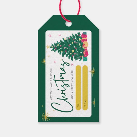 陽気なクリスマスグリーティンググリーン赤 ギフトタグ (正面)