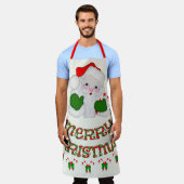 陽気なクリスマスサンタキャンディーキャン エプロン (着用した状態)