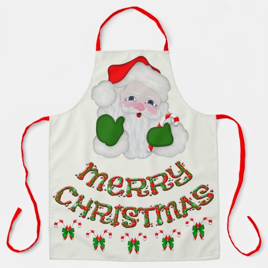 陽気なクリスマスサンタキャンディーキャン エプロン (正面)