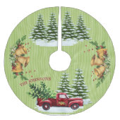 陽気なクリスマスシーンツリーズスノーレッドトラック名 ブラッシュドポリエステルツリースカート (正面)