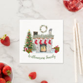 陽気なクリスマスシーン暖炉の家族の名前 スタンダードカクテルナプキン (インサイチュ)