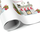 陽気なクリスマスシーン暖炉の家族の名前 ラッピングペーパー (ロールコーナー)