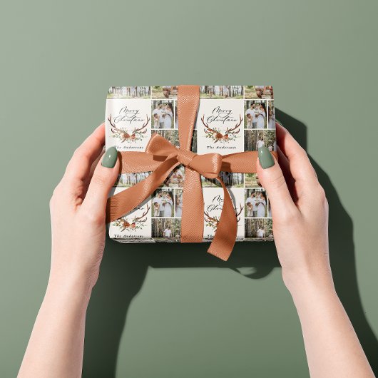 陽気なクリスマススクリプト素朴なアントラーの写真 ラッピングペーパー