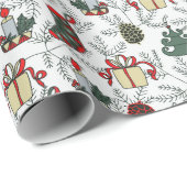 陽気なクリスマスツリークリスマスキャンドルヴィンテージ ラッピングペーパー (ロールコーナー)
