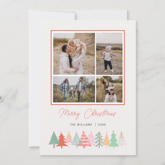 陽気なクリスマスツリーズコージー4フォトホリデーカード シーズンカード (正面)