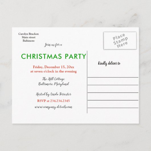 陽気なクリスマスツリー|の冬休みのパーティー 案内ポストカード (裏面)