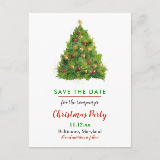 陽気なクリスマスツリー|の冬休みのパーティー 案内ポストカード (正面)