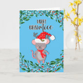 陽気なクリスマスネズミのおもしろいジョーク カード (黄色い花)