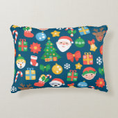 陽気なクリスマスパターンを青に アクセントクッション (正面)