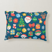 陽気なクリスマスパターンを青に アクセントクッション (裏面)