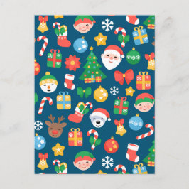 陽気なクリスマスパターンを青に シーズンポストカード