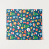 陽気なクリスマスパターンを青に タペストリー (正面(横))